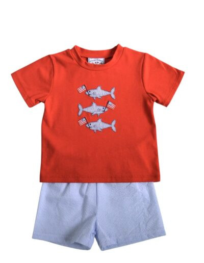 Patriotic Sharks Boys Short Set