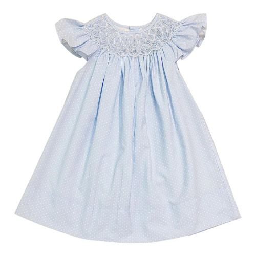 CATHY BLUE POLKA DOT PEARL SMOCKED DRESS