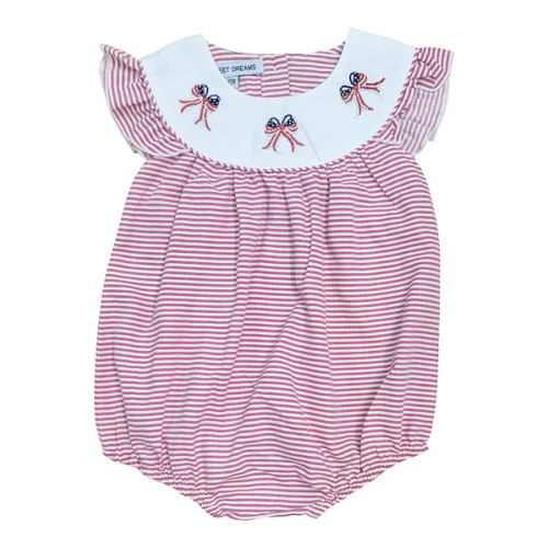 BOW FLAGS EMB RED STRIPE BUBBLE 