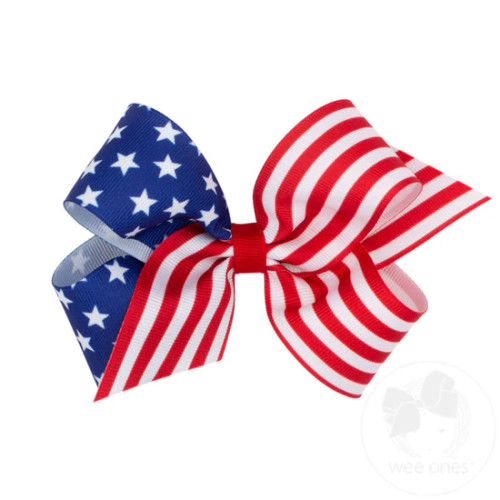  Patriotic Stars and Stripes Print Hair Bow