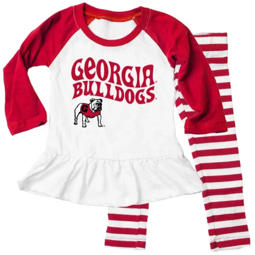 Georgia Bulldogs Ncaa Girls Ruffle Raglan Set