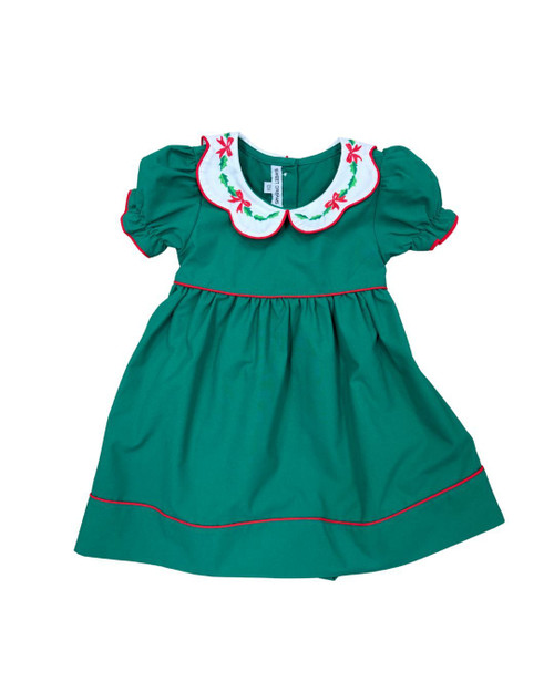 Bow and holly emb scallop collar dress