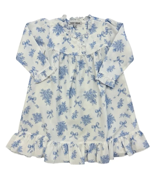 Evie Blue Floral & Bow Print White DRESS