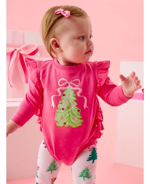 Christmas Tree Applique Sweatshirt Bubble Romper