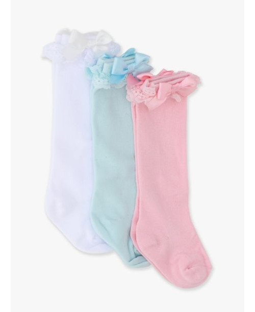  Ocean Tide 3-Pack Lace Ruffle Bow Knee High Socks