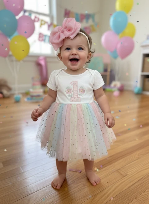  First Birthday Pastel Tutu Dress and Headband