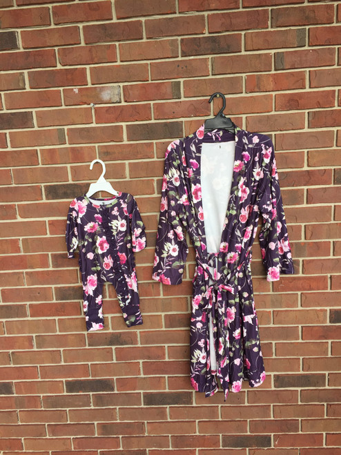 peony woman's robe with matching baby zippy romper