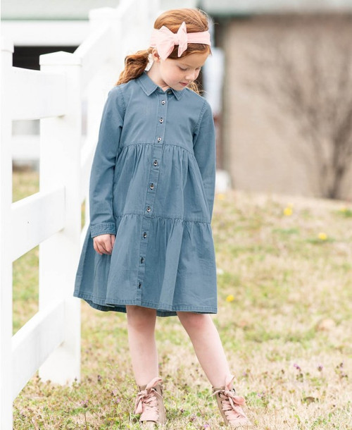 Ruffle Butts  Light Wash Denim Long Sleeve Tiered 