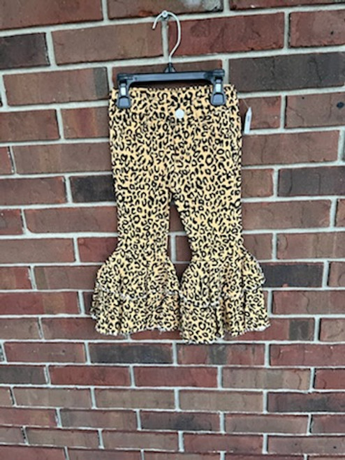 Double Ruffle Bell Bottoms Animal Print 