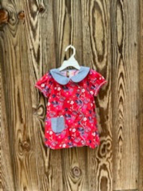 Floral & Chambra Dress w/Pocket 