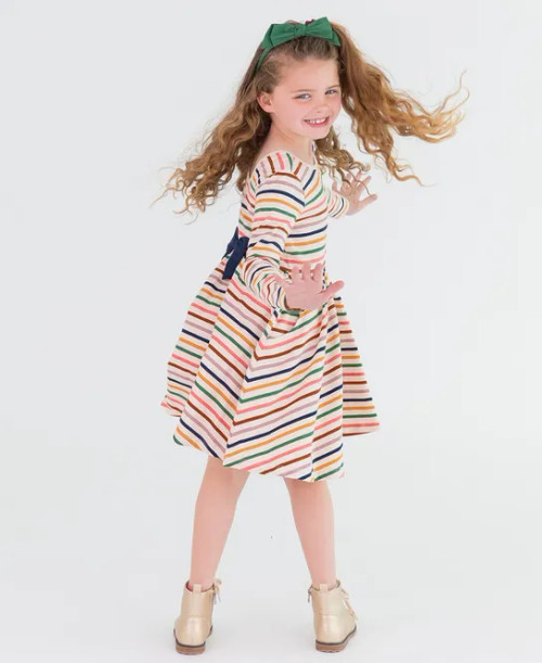 Knit Long SleeveTwirl  Dress   Stripe