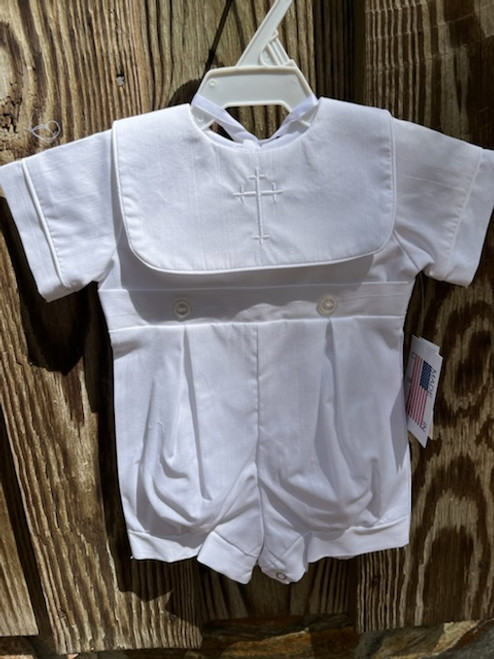 Poly Cotton Romper w/Embroiderned Cross