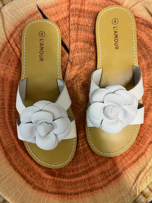 White Fashion Big Flower Thong Sandal M712