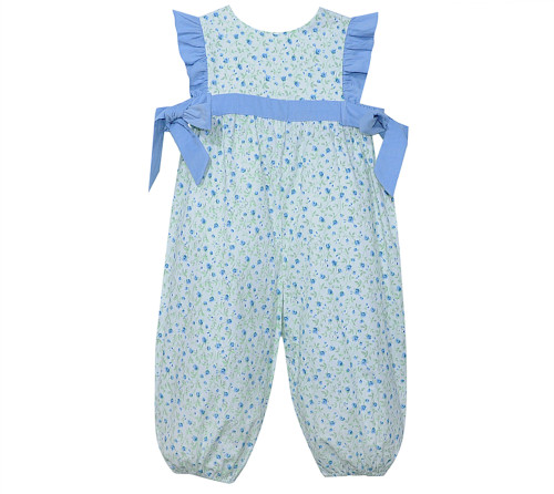 Blue Amara Girl Long Romper with Ties Blue Amara Girl Long Romper with Ties