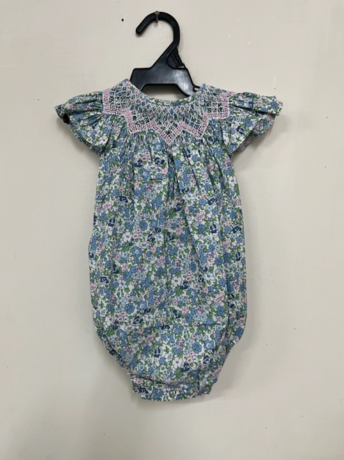 Maya Blue Floral Smocked Bubble Maya Blue Floral Smocked Bubble