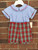 Sophie & Lucas, Tartan 2pc. Teddy Set w/ Blue Shir
