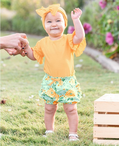 ボトムス vintage Flower bubble shortall Retro Mushroom & Hippie Daisy Floral Cotton Short Overalls