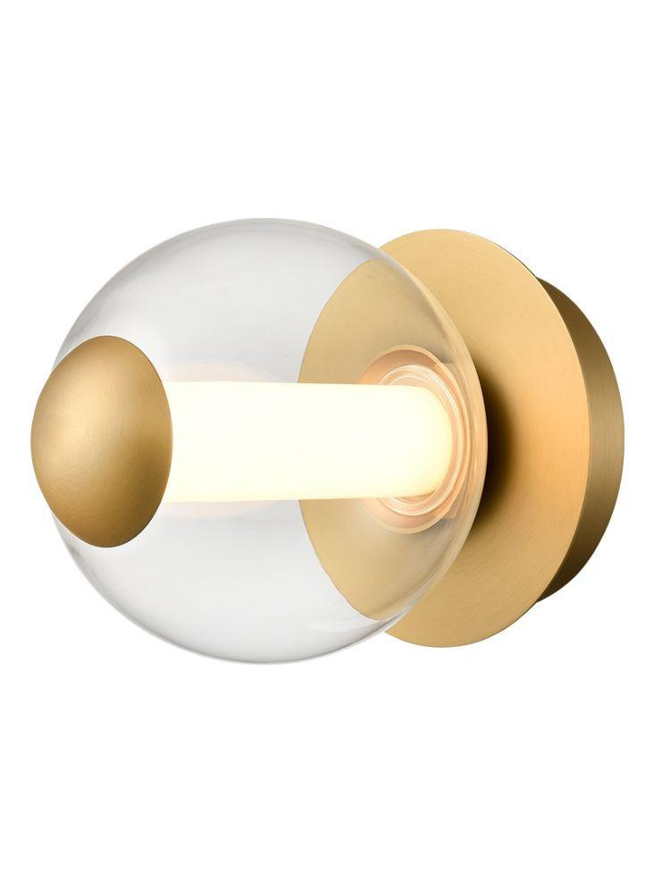 Beacon Satin Brass with Opal Diffuser and Clear Sphere LED Wall or ...