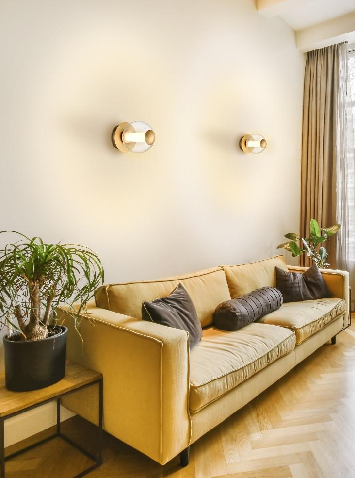 Beacon Satin Brass with Opal Diffuser and Clear Sphere LED Wall or ...