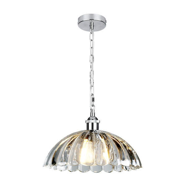 Edmond Polished Chrome and Ribbed Glass Pendant Light