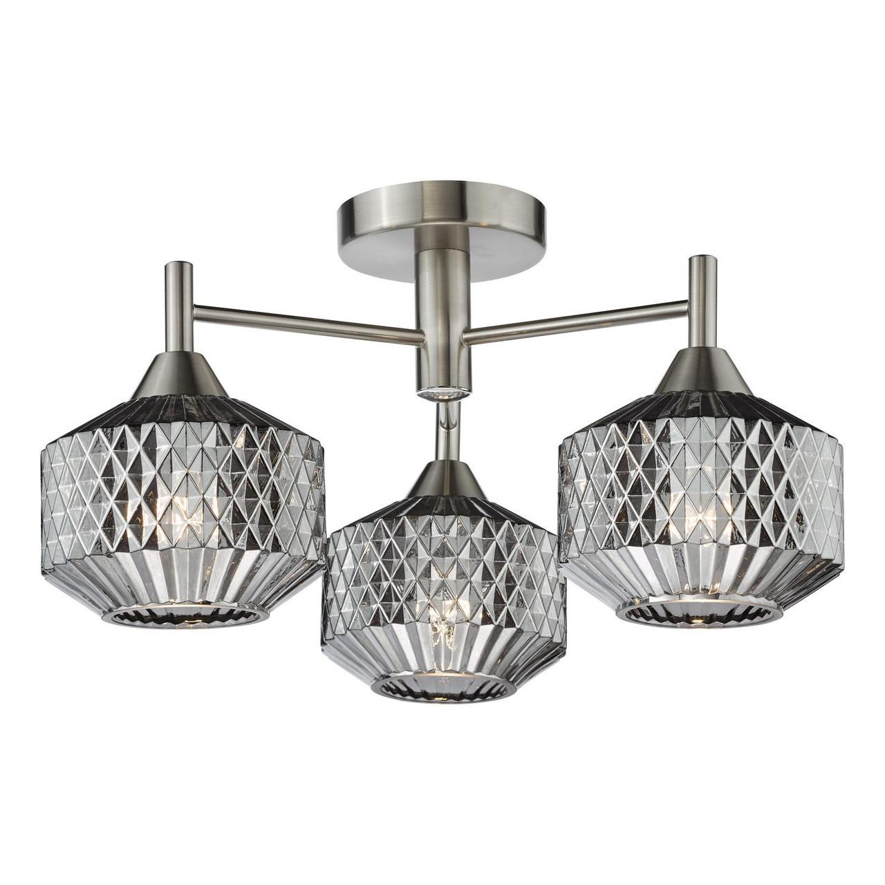 Lynette 9 Light Satin Black with Smoked Glass Semi Flush Ceiling Light
