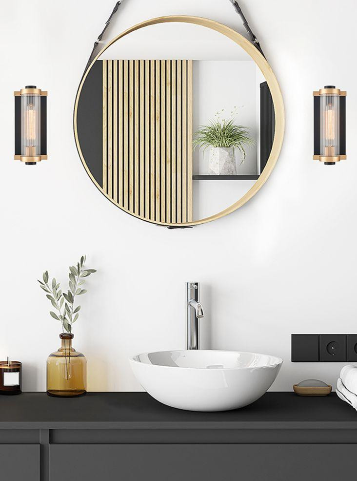 Charleston Matt Black and Aged Brass with Clear Ribbed Diffuser IP44 ...