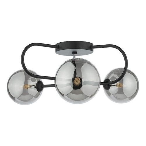 Dar Lighting Eissa 3 Light Matt Black and Smoked Glass Semi Flush Ceiling Light