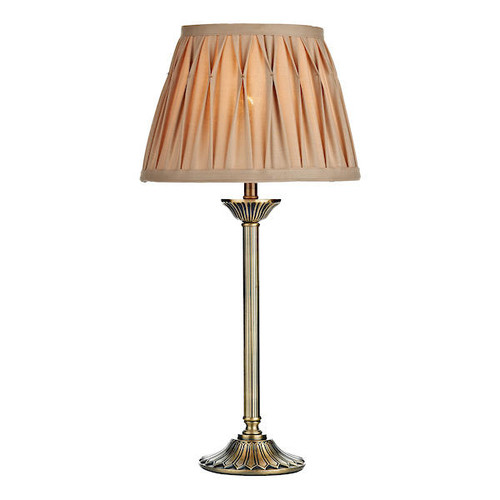 Dar Lighting Hatton Antique Brass with Grey Gold Silk Shade Table Lamp