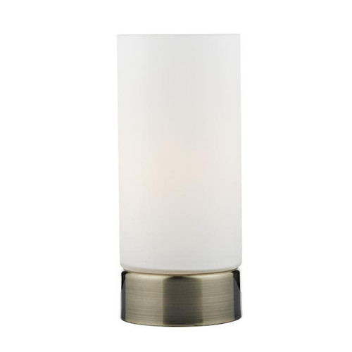 Dar Lighting Owen Antique Brass and Opal Glass Round Touch Table Lamp