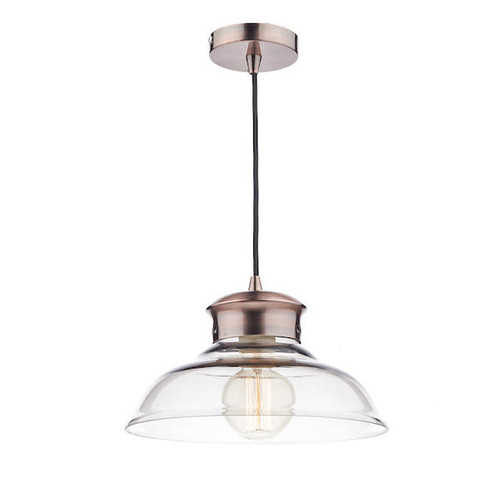 Dar Lighting Siren Antique Copper and Clear Glass Dome Pendant Light