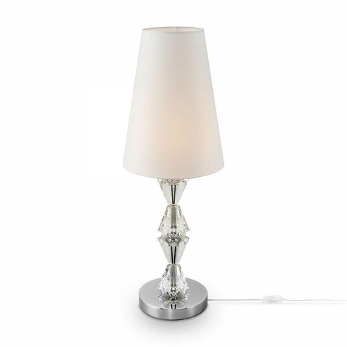 Maytoni Florero Chrome and Glass with White Fabric Shade Tall Table Lamp