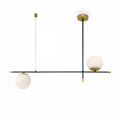 Maytoni Nostalgia 2 Light Black with Brushed Brass and Opal Glass Pendant Light