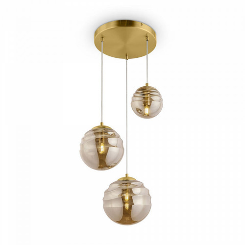 Maytoni Vinare 3 Light Brass and Amber Glass Cluster Pendant Light