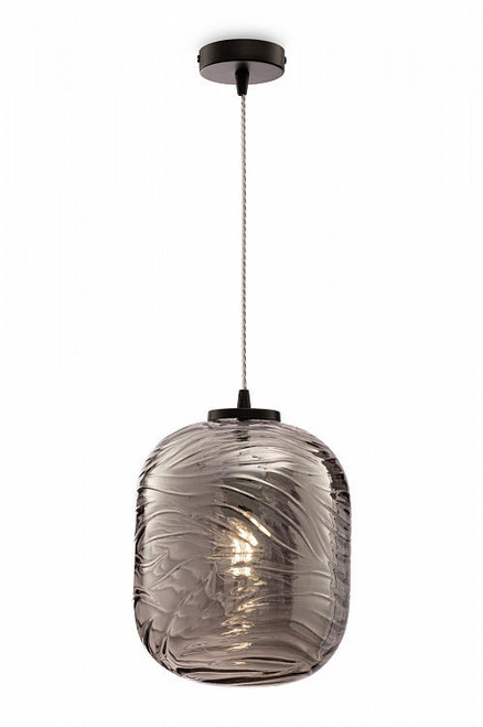 Maytoni Dunas Black with Smoked Patterned Glass Oblong Pendant Light