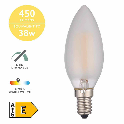 Dar Lighting 4w E14 2700K Warm White Frosted LED Candle Bulb