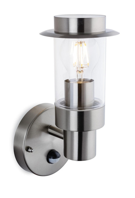 Firstlight Products Darwin Stainless Steel with Clear Diffuser and PIR Sensor Wall Light