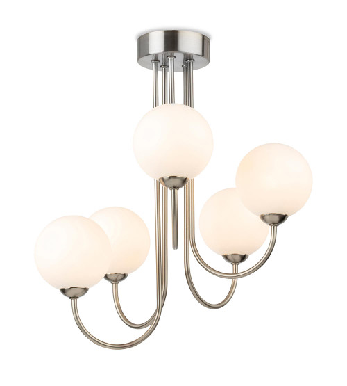 Firstlight Products Lyndon 5 Light Brushed Steel with Opal White Glass Semi-Flush Ceiling Light