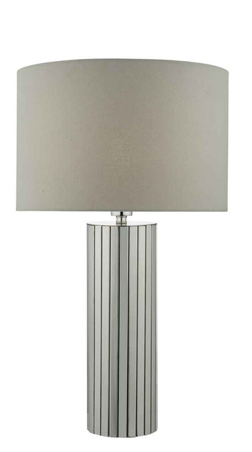 Cassandra Polished Chrome with Grey Cotton Drum Shade Table Lamp