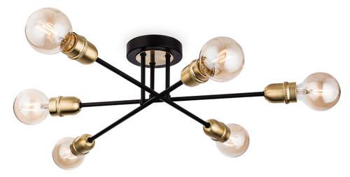 Firstlight Products Trident 6 Light Brushed Brass with Black Flush Ceiling Light