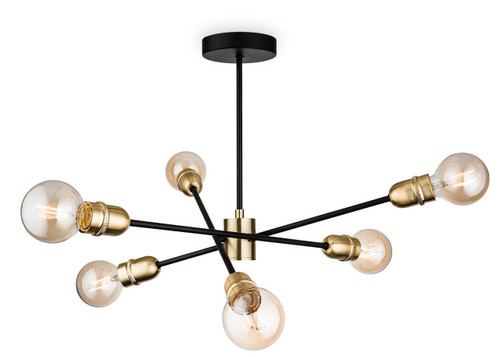 Firstlight Products Trident 6 Light Brushed Brass with Black Semi Flush Ceiling Light