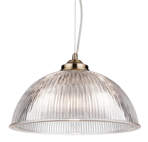 Firstlight Products Ashford Antique Brass with Clear Ribbed Glass Pendant Light