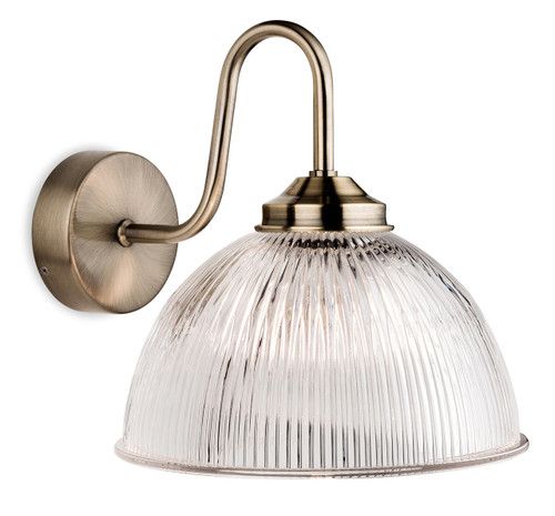 Firstlight Products Ashford Antique Brass with Clear Ribbed Glass Wall Light