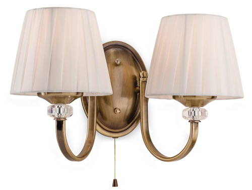 Firstlight Products Langham 2 Light Antique Brass with Cream Pleated Shade Wall Light