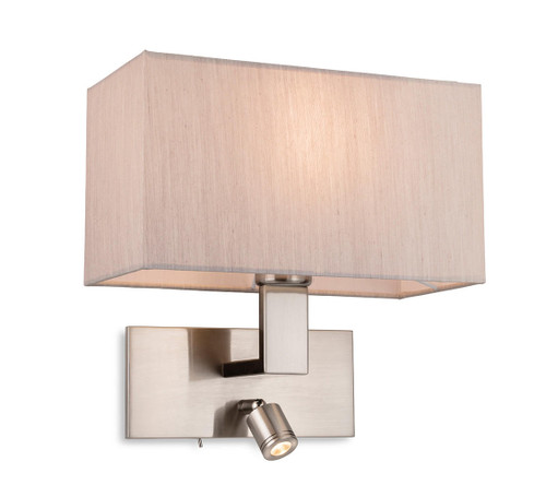 Firstlight Products Raffles 2 Light Brushed Steel with Oyster Shade Wall Light