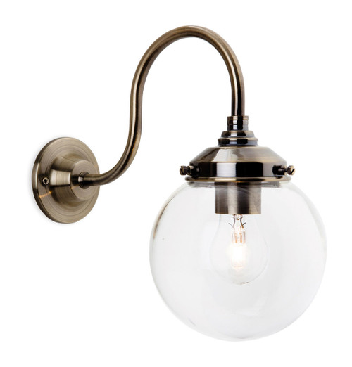 Firstlight Products Victoria Antique Brass with Round Shaped Clear Glass Wall Light