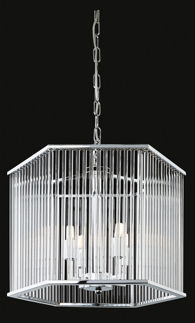 Firstlight Products Rialto 4 Light Chrome with Clear Glass Rods Hexagonal Pendant