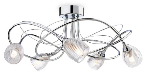 Firstlight Products Henley 5 Light Chrome with Clear Decorative Glass Flush Ceiling Light