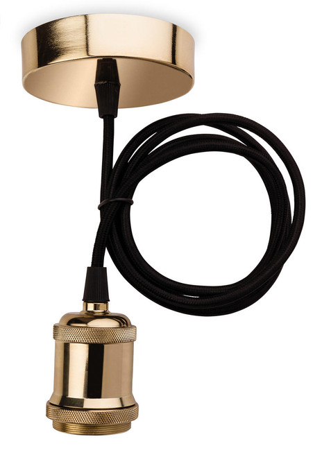 Firstlight Products Pendant Brass with Black Fabric Cord Pendant Light