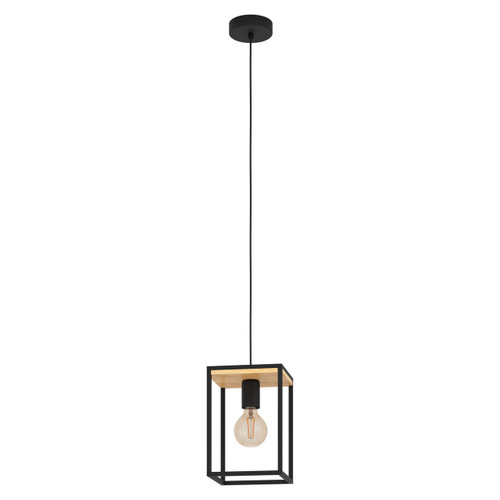 Eglo Lighting Libertad Black Frame with Square Wood Top Pendant Light