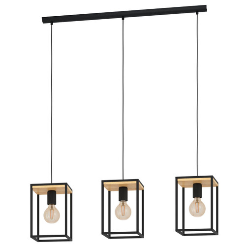 Eglo Lighting Libertad 3 Light Black with Wood Panel Bar Pendant Light